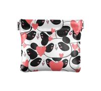Cute Panda Love Heart Women's Leather Coin Change Purse Convenient Jewelry Organizer for Women Boys Girls, Cute Panda Love Heart, 4.33"(L) x 3.74"(W) x 0.39"(H), Classic