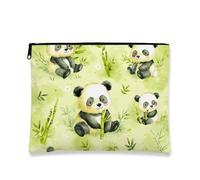 Cute Panda Makeup Bag, Green Bamboo Print Cosmetic Travel Pouch for Women, Portable Small Canvas Zipper Organizer, for Kids and Festivals, Green, 7x9 Inch, Panda