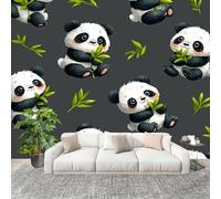 Cute Panda Pattern Mural Wallpaper for Living Room TV Backdrop Office Hotel Wall Decoration Poster Grey Wall Panoramic Mural Non-Woven Photo Wallpaper 300x210cm