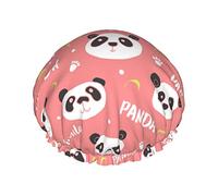 Cute Panda Pattern Waterproof Shower Cap,Elastic Bathing Hair Cap Environmental Protection Hair Bath Caps, Double WaterproofBathing Shower Hat