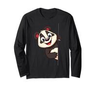 Cute Panda Peeking Cartoon Animal Illustration Long Sleeve T-Shirt