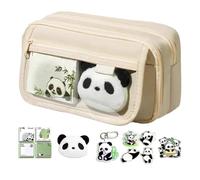 Cute Panda Pencil Case with Compartments | Large Capacity Panda Pencil Pouch | Panda Pencil Stationery Cases Bag with Zipper | Pencil Pouches Aesthetic with Stickers, Pins, Keyring School Supplies