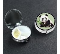 Cute Panda Pill Box 3 Compartment Pill Case for Purse or Pocket Small Medicine Organizer with Mirror Travel Pillbox Decorative Metal Vitamin Container Unique Gift