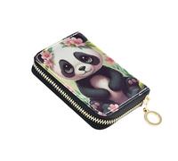 Cute Panda Pink Flowers Green Womens Wallets Zip Around Card Holder Wallets RFID Blocking Floral Travel Wallet with Zipper