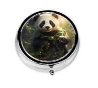 Cute Panda Plant Take-Along Pill Box, Portable Round Pill Box, fits in Your Purse Pocket Lightweight 3 Compartment Pill Box,