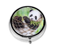 Cute Panda Print Round Pill Organizer 3 Compartment Pill Box Portable Medicine Pill Case for Outdoor Travel
