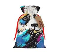Cute Panda Printed Christmas Drawstring Bags for Xmas Gift Wrapping, Red Ribbon, M