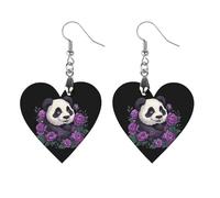 Cute Panda Purple Flowers Earrings Wooden Dangle Earring Drop Earrings Pendants Craft for Women