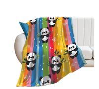 Cute Panda Rainbow Strip 250GSM Flannel Throws Blanket Lightweight Warm Fleece Knee Blankets for Bed Sofa 30"*40"（76 * 100cm）