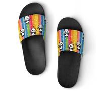 Cute Panda Rainbow Strip Slippers for Indoor Outdoor