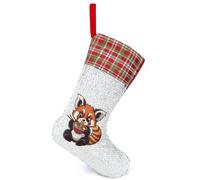 Cute Panda Ramen Noodles Sequin Christmas Stockings Decor Red