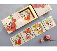 Cute Panda Silk Coaster, Chinese Traditional Culture Gift, Compact and Portable Souvenir, (Fruits Chinese Auspicious Words Patterns 4-in-1 Set), Imported (Fruits)