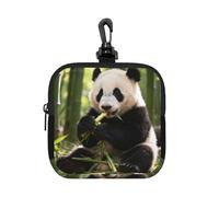 Cute Panda Small Zip Pouch-Waterproof Neoprene Storage Bag for Earbuds, Keychain Clip Case for Coins Cards USB, Travel Organiser