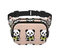 Cute Panda Square Double-Layer Waist Bag with All-Over Print,Durable Twill Fabric, Multi-Pocket Fanny Pack for Outdoor Sports Travel