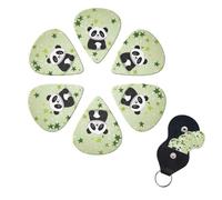cute panda star Guitar Picks 6 Pack, 0.71mm Thickness Celluloid Bass Pick with Leather Guitar Pick Holder Keychain Abstract Art Pics Plectrum for Acoustic Electric Guitar, Ukulele, Bass