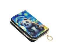 Cute Panda Starry Night Aesthetic Wallet Womens Small RFID Blocking Card Holder Cute Animal Mens Wallet with Coin Pocket