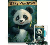 Cute Panda Stay Pawsitive Jigsaw Puzzles for Teenagers 1000 Pieces Memory Train Fine Thick Home Game Birthday Present (38x26cm)