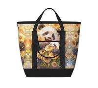 cute panda sunflower Insulated Cooler Bag, Large Cooler Tote Bags Insulated for Food, Insulated Grocery Shopping Bags with Zippered Top for Travel Picnic