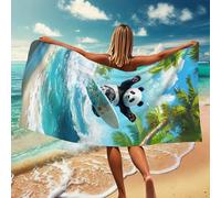 Cute Panda Surfing Microfiber Beach Towel Decorative Cartoon Pattern Quick Dry Sand Free Lightweight Travel Blanket, Summer Vacation Pool Gym Essentials 62x31 Inch