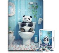 Cute Panda Toilet Puzzles for Teenagers 1000 Piece Educational Mental Focus Game Heartwarming Special Present Idea Size 38x52cm