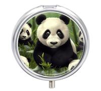 Cute Panda Travel Pill Box Case 3 Compartment Cute Pill Organizer Metal Pill Holder with Mirror Small Medicine Organizer Daily Pill Container for Purse Pocket Portable Meds Box