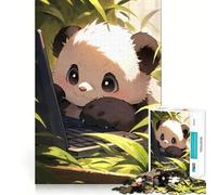 Cute Panda Using Laptop Jigsaw for Adults 1000 Pieces Reason Boost Indoor Play Playful Challenge Wall Art (38x26cm)