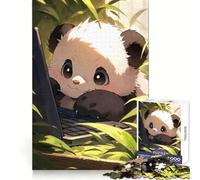 Cute Panda Using Laptop Jigsaw for Adults 1000 Pieces Reason Boost Indoor Play Playful Challenge Wall Art (38x26cm)