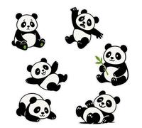 Cute Panda Wall Stickers - Set of 6 Playful Cartoon Panda Designs for Kids Rooms, Nursery Décor, and Creative Spaces
