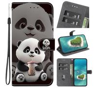 Cute Panda Wallet Case for MOTO Edge 50 Fusion Protective Shell Glossy Skin Cases Colorful Covers PU Leather Magnetic Closure Stand Pouch Cases for Kids Girls Child