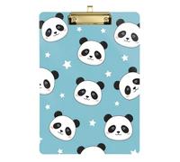 Cute Panda White Stars Blue Acrylic Clipboard Writing Board Wordpad Clipboards Standard Size, A4 Letter Size 12.5 x 9 Inches Gold Clip, Gold12x9in