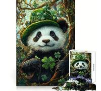 Cute Panda with Clover Hat 1000 Pieces Puzzles for Adults Mind Logic Bright Detail Family Game Birthday Art Gift (38x52cm)