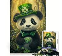 Cute Panda with Clover Hat- Adult Jigsaw Puzzle1000 Pieces Decompress Game True Detail Playful Challenge Night Play (50x75cm)