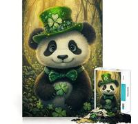 Cute Panda with Clover Hat- Jigsaw Puzzle for Adults 1000 Pieces Mind Exercise Anxiety Relief Family Play Birthday Surprise (38x26cm)
