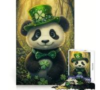 Cute Panda with Clover Hat- Jigsaw Puzzle for Adults 1000 Pieces Mind Exercise Anxiety Relief Family Play Birthday Surprise (38x26cm)