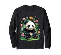 Cute Panda with Colorful Floral Surroundings Long Sleeve T-Shirt