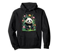 Cute Panda with Colorful Floral Surroundings Pullover Hoodie
