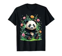 Cute Panda with Colorful Floral Surroundings T-Shirt