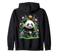 Cute Panda with Colorful Floral Surroundings Zip Hoodie
