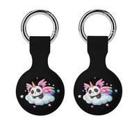 Cute Panda With Rainbow Wings Compatible with Airtag Locator Silicone Protective Case with Keychain 2PCS