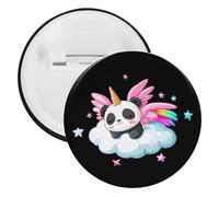 Cute Panda with Rainbow Wings Pin Badge Metal Circle Shape 2.3 Inches Button Pinback for Backpack Wedding