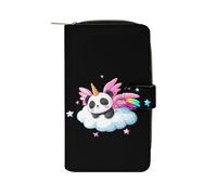 Cute Panda with Rainbow Wings PU Leather Wallet Cloth with 12 Card Holder Handbag Long Clutch for Men Women
