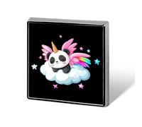 Cute Panda With Rainbow Wings Square Badge Pin Metal Memorial Brooch Button Lapel Pins for Backpack Wedding