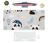 Cute Pandas and Rainbow Desk Mat Big Mouse Mat with Non-Slip Rubber Base Smooth Face Computer Mouse Pad 80X40 CM Large Mousemat Office Desk Decor Office Gifts Mousepads for School Home Gaming