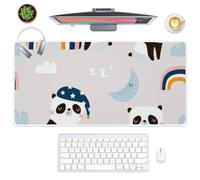 Cute Pandas and Rainbow Desk Mat Large Desk Mouse Mat with Non-Slip Rubber Base Smooth Face Large Mouse Pad 80X30 CM Mousemat Decor Accessories Gaming Gifts Mousepad for School Home Office Gaming