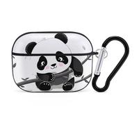 Cute Pandas for Airpod Pro Case Cover Hard Shell Full Drop Protection Cover with Keychain Compatible with AirPod Pro 2nd/1st Generation, Front LED Visible,Black