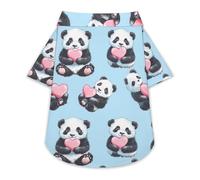 Cute Pandas Holding Heart Pet Shirt Button Up Summer Clothes Breathable T-Shirt for Small Medium Dogs Cats