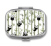 Cute Pandas Mini Pill Box Portable Vitamins Organizer 2 Compartment Square Pills Case for Pocket Purse