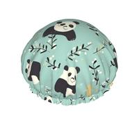 Cute Pandas Shower Cap for Women Men Large Waterproof Shower Bonnet Elastic Band Bathing Hair Hat Spa Salon Caps Double Layered Reusable Bath Caps for Long Hair, Braids