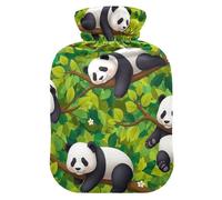 Cute Pandas Tree Branches Green Hot Water Bottle with Soft Cover Hot Water Bag for Hot and Cold Compress Small