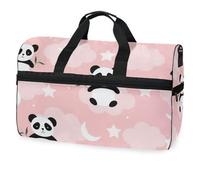 Cute Pandas White Stars Moons Pink Travel Duffel Bag for Men Women Boys Girls Teens,Oversized Sports Gym Bag with Shoes Compartment Overnight Weekend Yoga Workout Bag Training Handbag